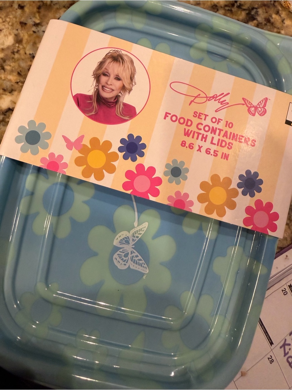 Dolly Parton Blue Floral Butterfly Disposable Food Containers - Set of 10